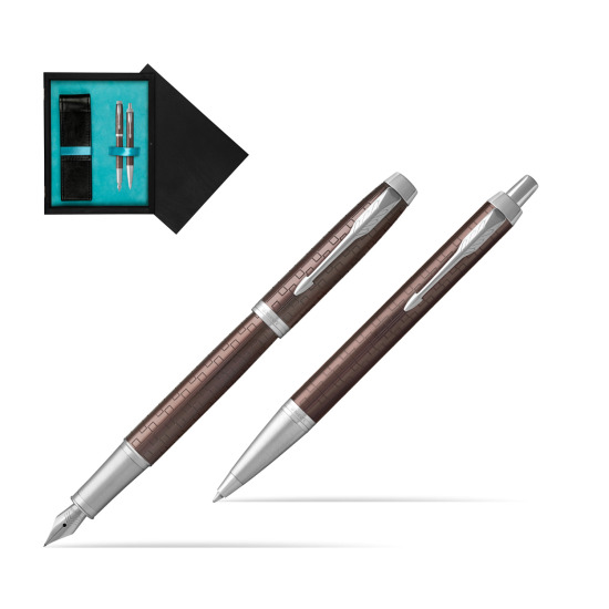 Parker IM Premium Brown CT Fountain Pen + Ballpoint Pen in a Gift Box in double wooden box Black Double Turquoise