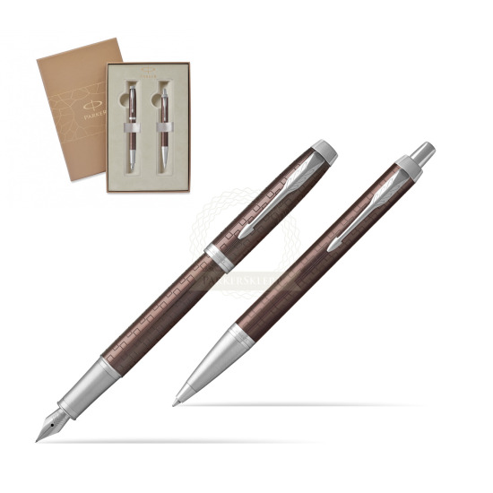 Parker IM Premium Brown CT Fountain Pen + Ballpoint Pen in a Gift Box 