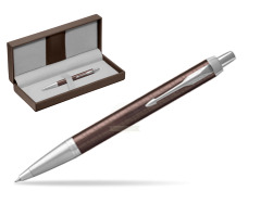Parker IM Premium Brown CT Ballpoint Pen in the brown leather box