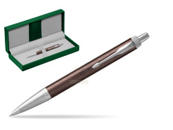Parker IM Premium Brown CT Ballpoint Pen in the green leather box