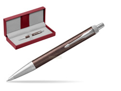 Parker IM Premium Brown CT Ballpoint Pen in the red leather box