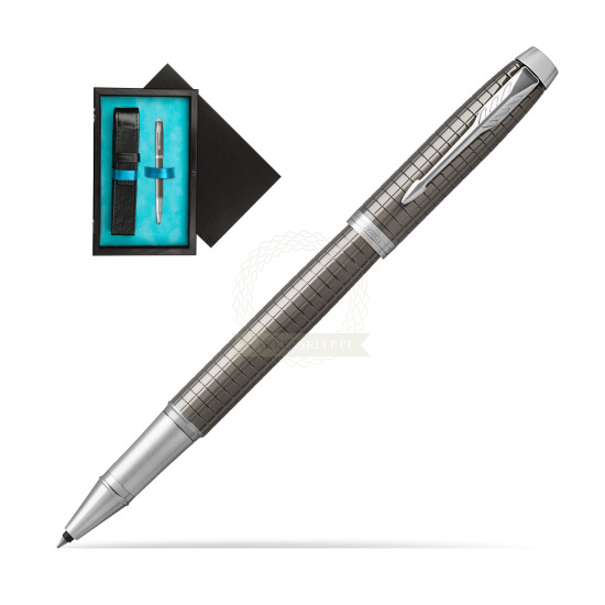 Parker IM Premium Dark Espresso Chiselled CT Rollerball Pen in single wooden box Black Single Turquoise