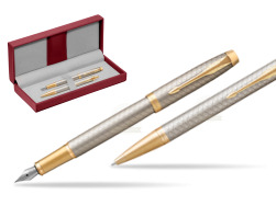 Parker IM Premium Warm Silver GT Stylo-plume + Stylo-bille in a Gift Box in the red leather box