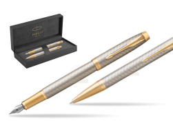 Parker IM Premium Warm Silver GT Fountain Pen + Ballpoint Pen in a Gift Box in original Parker Prestige box