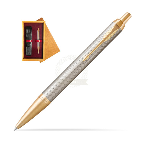Parker IM Premium Warm Silver GT Kugelschreiber in single wooden box Honey Single Maroon