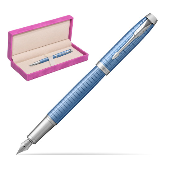 Parker IM Premium Blue CT Fountain Pen in suede box fuchsia