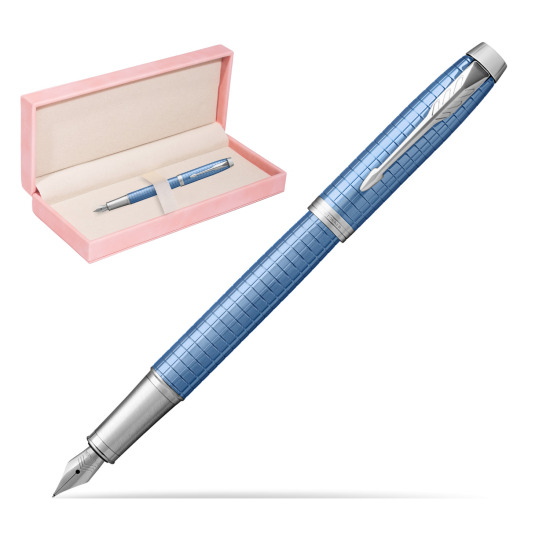 Parker IM Premium Blue CT Fountain Pen in suede box pink