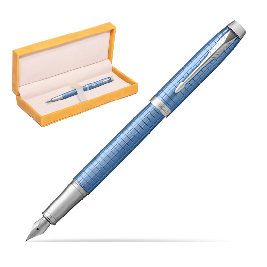 Parker IM Premium Blue CT Fountain Pen in suede box yellow