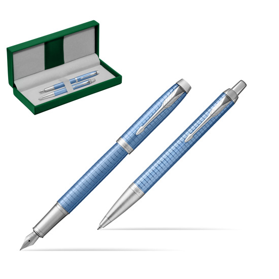 Parker IM Premium Blue CT Stylo-plume + Stylo-bille in a Gift Box in the green leather box