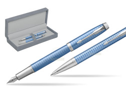 Parker IM Premium Blue CT Fountain Pen + Ballpoint Pen in a Gift Box in suede box grey