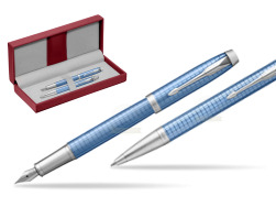 Parker IM Premium Blue CT Stylo-plume + Stylo-bille in a Gift Box in the red leather box