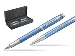 Parker IM Premium Blue CT Fountain Pen + Ballpoint Pen in a Gift Box in original Parker Prestige box
