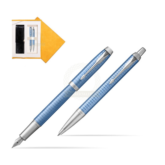 Parker IM Premium Blue CT Fountain Pen + Ballpoint Pen in a Gift Box in suede box yellow