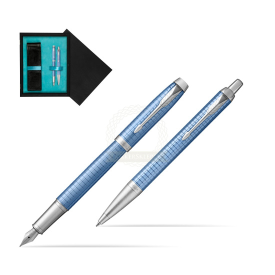 Parker IM Premium Blue CT Fountain Pen + Ballpoint Pen in a Gift Box in double wooden box Black Double Turquoise