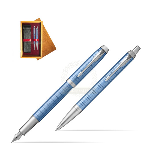Parker IM Premium Blue CT Fountain Pen + Ballpoint Pen in a Gift Box in double wooden box Honey Double Maroon