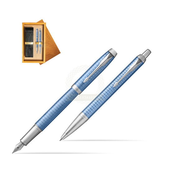 Parker IM Premium Blue CT Fountain Pen + Ballpoint Pen in a Gift Box in double wooden box Honey Double Ecru