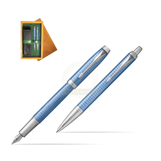 Parker IM Premium Blue CT Fountain Pen + Ballpoint Pen in a Gift Box in double wooden box Honey Green