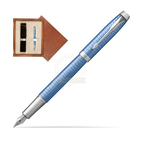 Parker IM Premium Blue CT Fountain Pen in single wooden box Mahogany Single Ecru