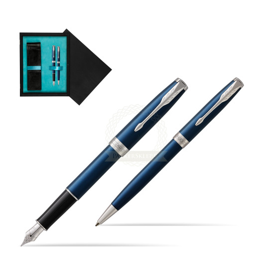 Parker Sonnet Blue CT Fountain Pen + Ballpoint Pen in a Gift Box in double wooden box Black Double Turquoise