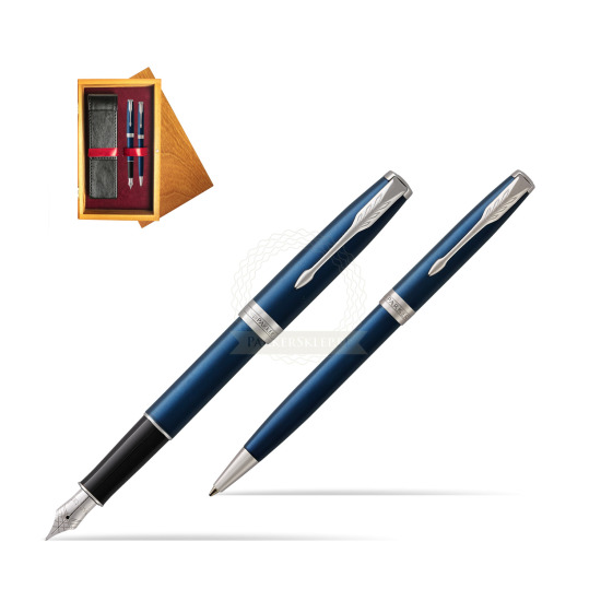 Parker Sonnet Blue CT Fountain Pen + Ballpoint Pen in a Gift Box in double wooden box Honey Double Maroon