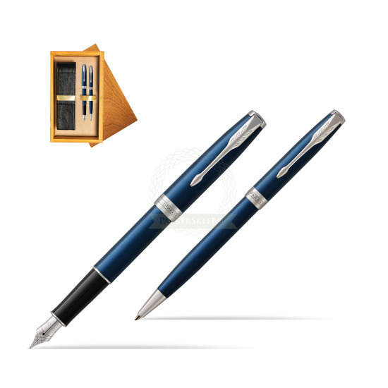 Parker Sonnet Blue CT Fountain Pen + Ballpoint Pen in a Gift Box in double wooden box Honey Double Ecru