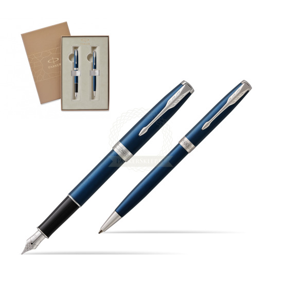 Parker Sonnet Blue CT Fountain Pen + Ballpoint Pen in a Gift Box 