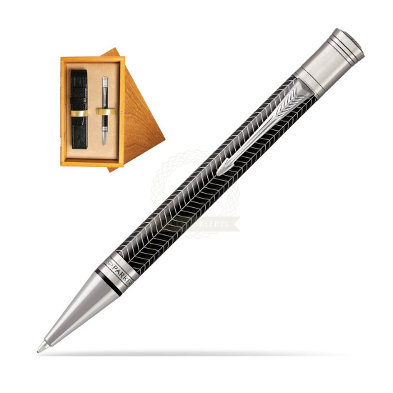 Parker Duofold Prestige Black Chevron CT Kugelschreiber in single wooden box Honey Single Ecru