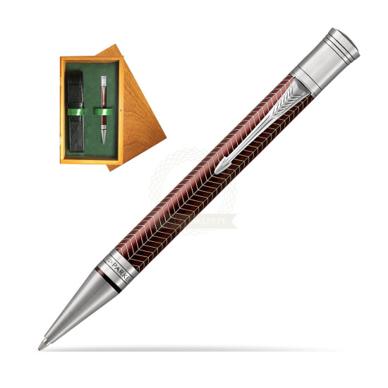 Parker Duofold Prestige Burgundy Chevron CT Kugelschreiber in single wooden box Honey Single Green