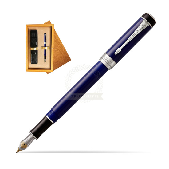 Parker Duofold Classic Blue & Black International CT Penna Stilografica in single wooden box Honey Single Ecru