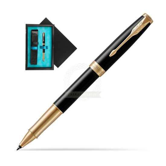 Parker Sonnet Premium Black Lacquer GT Rollerball Pen in single wooden box Black Single Turquoise