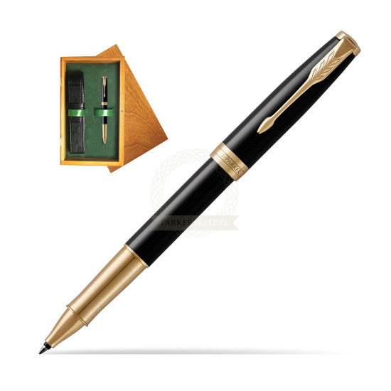 Parker Sonnet Premium Black Lacquer GT Rollerball Pen in single wooden box Honey Single Green