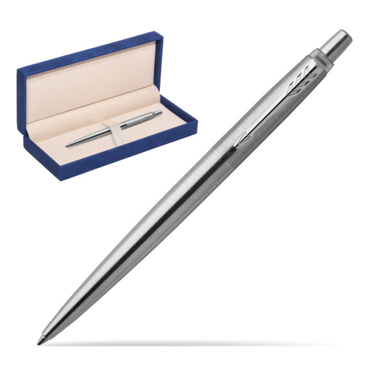 Parker Jotter Stainless Steel Chrome Colour Trim Ballpoint Pen in suede box navy blue