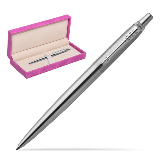 Parker Jotter Stainless Steel Chrome Colour Trim Ballpoint Pen in suede box fuchsia