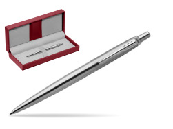 Parker Jotter Stainless Steel Chrome Colour Trim Ballpoint Pen in the red leather box