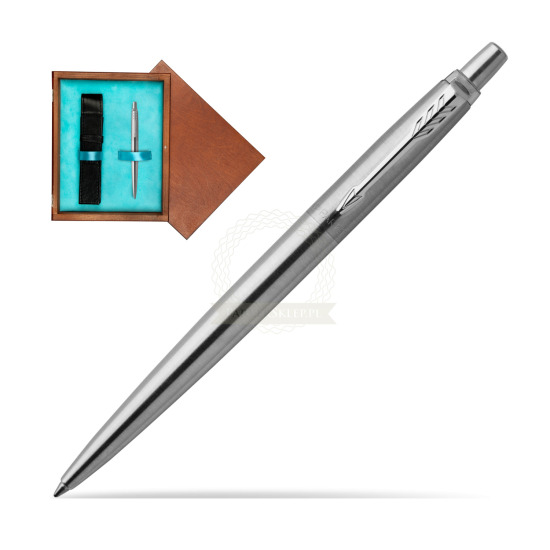 Parker Jotter Stainless Steel Chrome Colour Trim Ballpoint Pen in single wooden box Mahogany Single Turquoise 