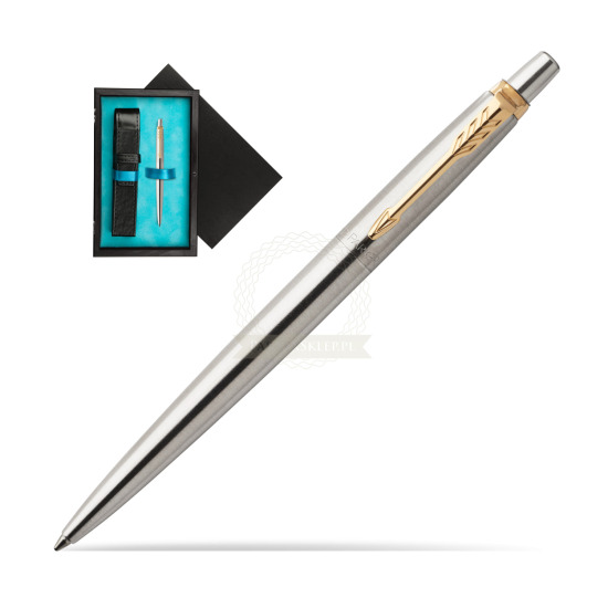 Parker Jotter Stainless Steel Golden Finish Trim Ballpoint Pen in single wooden box Black Single Turquoise