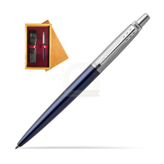 Parker Jotter Royal Blue Chrome Colour Trim Kugelschreiber in single wooden box Honey Single Maroon