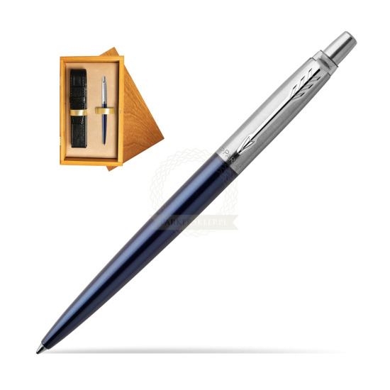 Parker Jotter Royal Blue Chrome Colour Trim Kugelschreiber in single wooden box Honey Single Ecru