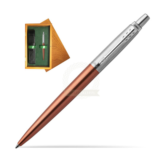 Parker Jotter Chelsea Orange Chrome Colour Trim Kugelschreiber in single wooden box Honey Single Green