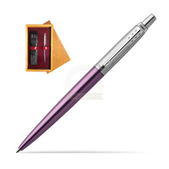 Parker Jotter Victoria Violet Chrome Colour Trim Kugelschreiber in single wooden box Honey Single Maroon
