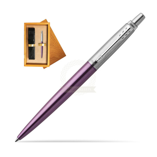 Parker Jotter Victoria Violet Chrome Colour Trim Kugelschreiber in single wooden box Honey Single Ecru