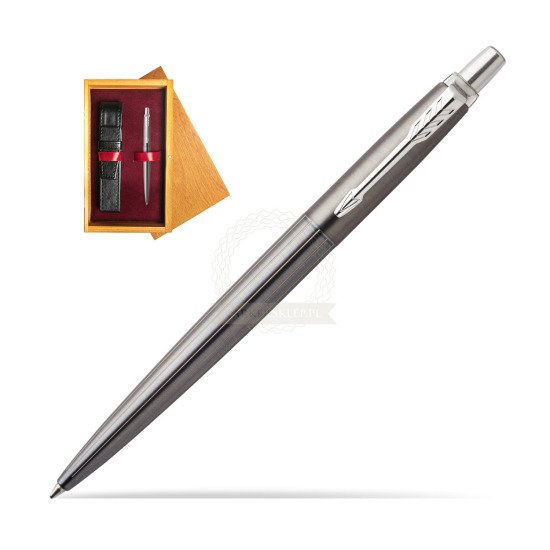 Parker Jotter Premium Oxford Grey Pinstripe Chrome Colour Trim Kugelschreiber in single wooden box Honey Single Maroon