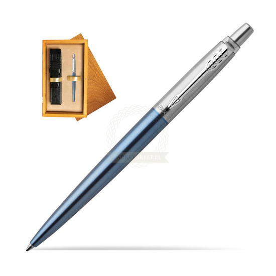 Jotter gel blue Waterloo CT Ballpoint pen in single wooden box Honey Single Ecru