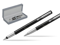 Parker Vector Standard Black Penna Stilografica + Parker Vector Standard Black Penna a Sfera Set regalo in suede box grey