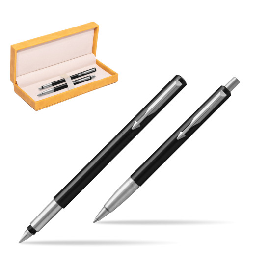 Parker Vector Standard Black Penna Stilografica + Parker Vector Standard Black Penna a Sfera Set regalo in suede box yellow