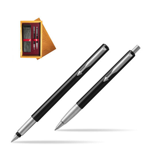 Parker Vector Standard Black Penna Stilografica + Parker Vector Standard Black Penna a Sfera Set regalo in double wooden box Honey Double Maroon