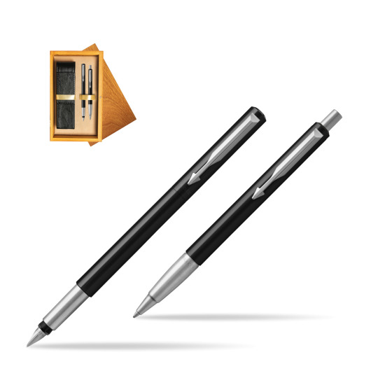 Parker Vector Standard Black Penna Stilografica + Parker Vector Standard Black Penna a Sfera Set regalo in double wooden box Honey Double Ecru