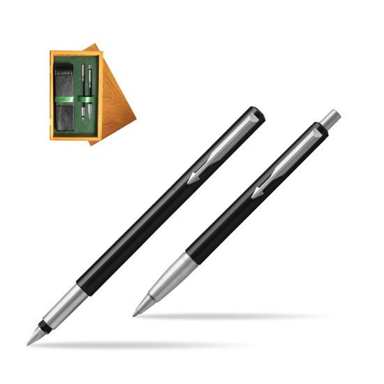 Parker Vector Standard Black Penna Stilografica + Parker Vector Standard Black Penna a Sfera Set regalo in double wooden box Honey Green