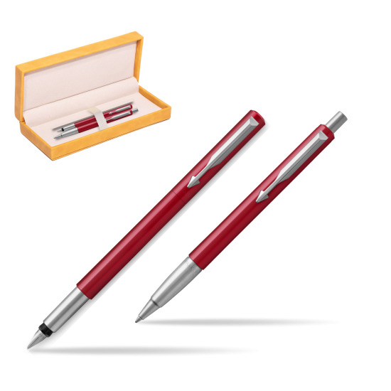 Parker Fountain + Ballpoint Pen Gift Set Vector Red CT in suede box yellow