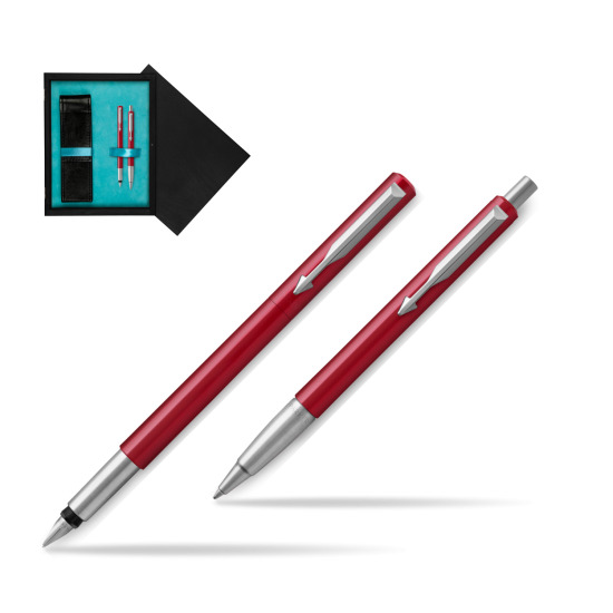 Parker Fountain + Ballpoint Pen Gift Set Vector Red CT in double wooden box Black Double Turquoise